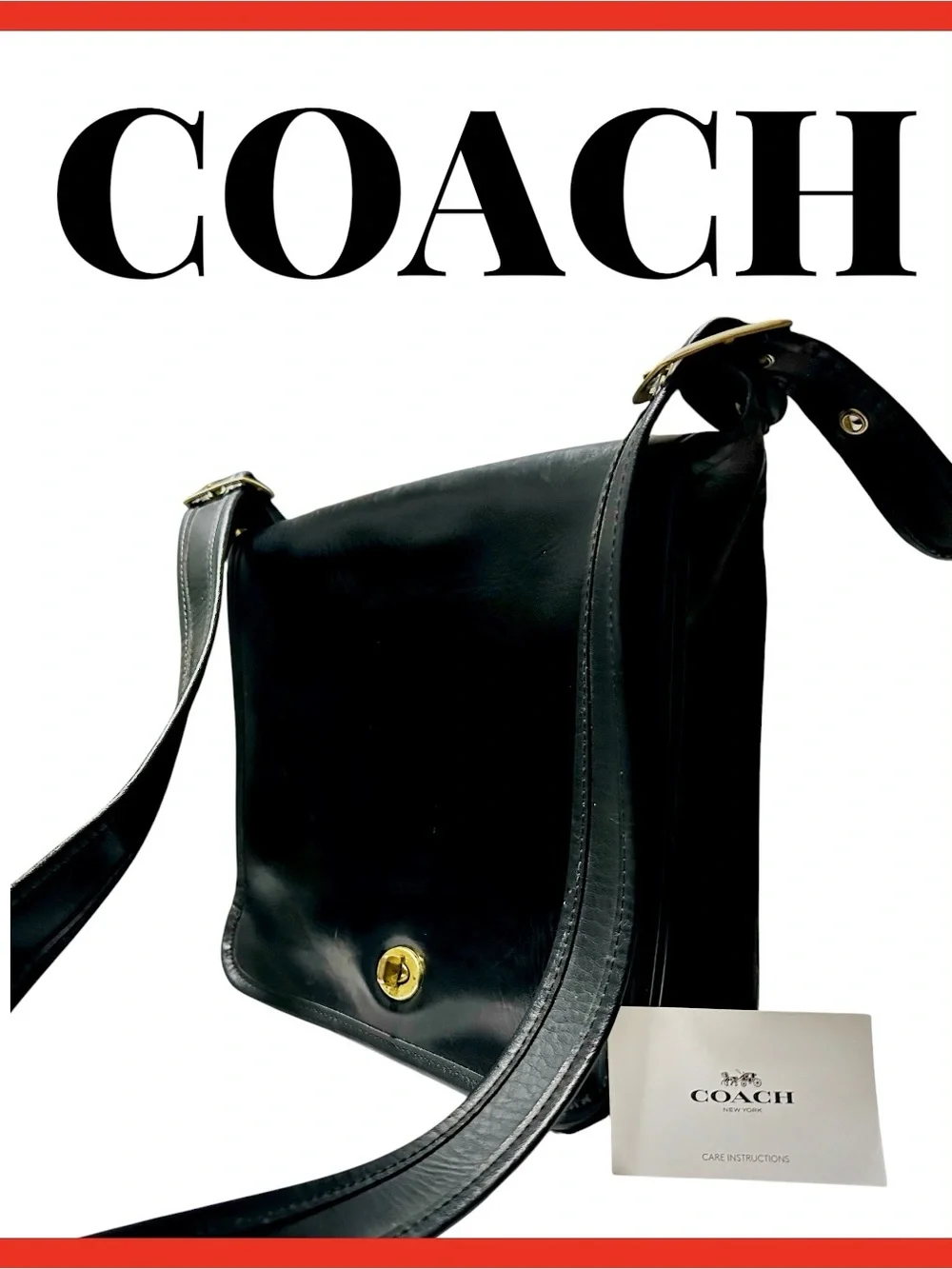 Rare Vintage COACH Black soft Leather Crossbody Shoulder Bag - COACH message Bag